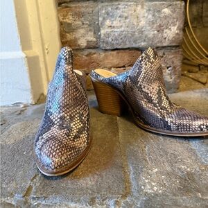 Chinese Laundry Blue and Brown Snakeskin Mules